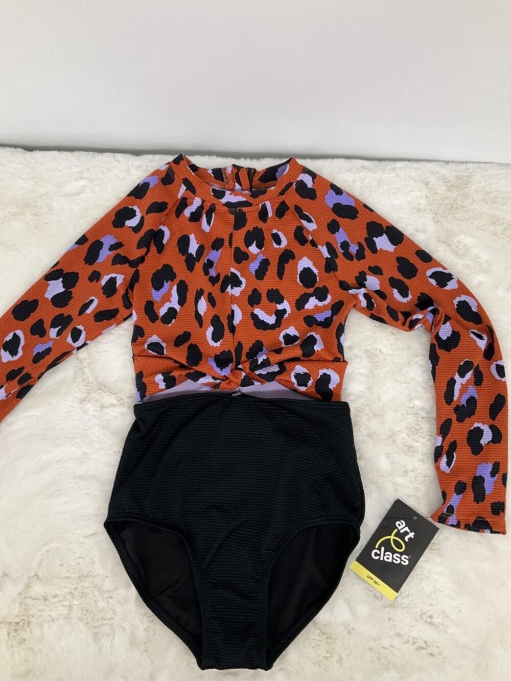 Art Class size Small (6/7) Girls Leopard Print One-Piece Swimsuit: Black, Purple - Picture 7 of 7
